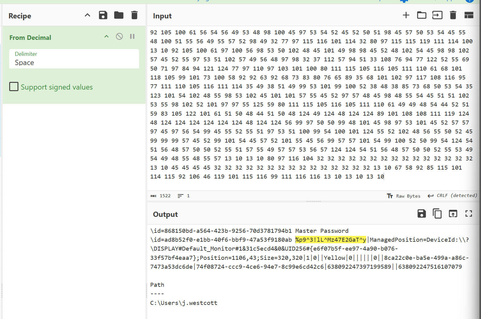 Cyberchef decode Password