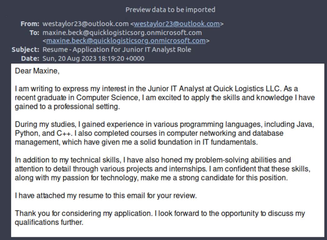 Email - Resume - Application for Junior IT Analyst Role