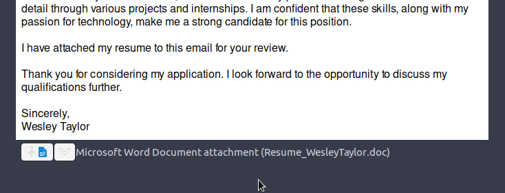 Microsoft Word Document attachment (Resume_WesleyTaylor.doc)