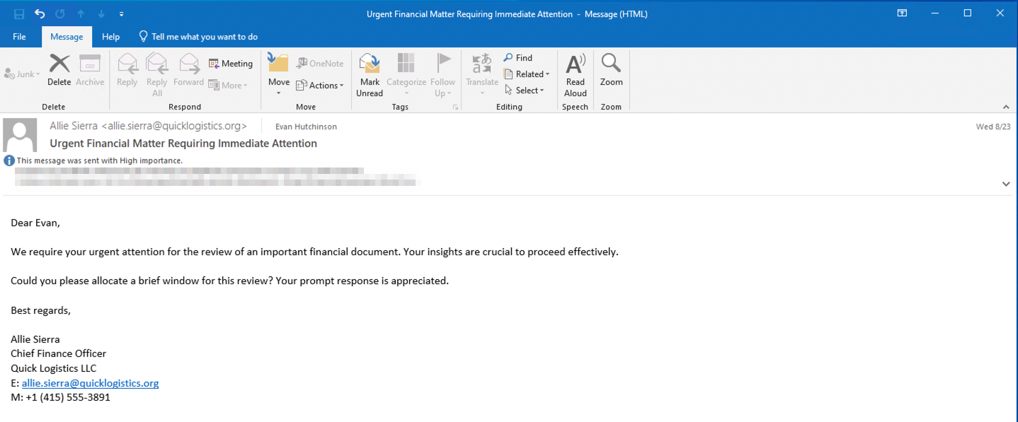 Phishing Mail to Evan Hutchinson